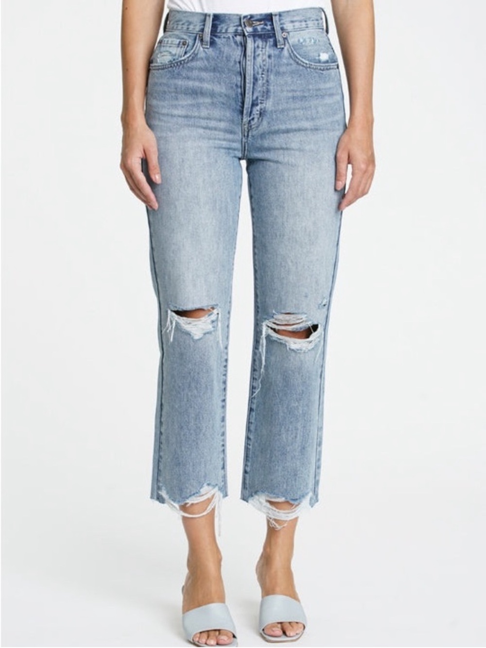 Pistola Cassie High Rise Crop Straight Denim Jean Los Feliz Distressed Size 28 6